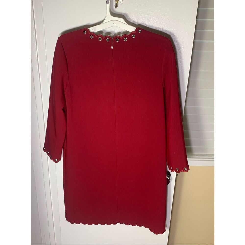 KATE SPADE Red Grommet Scallop Trim Shift Dress Size 10 Lined Summer $298 - Picture 2 of 8